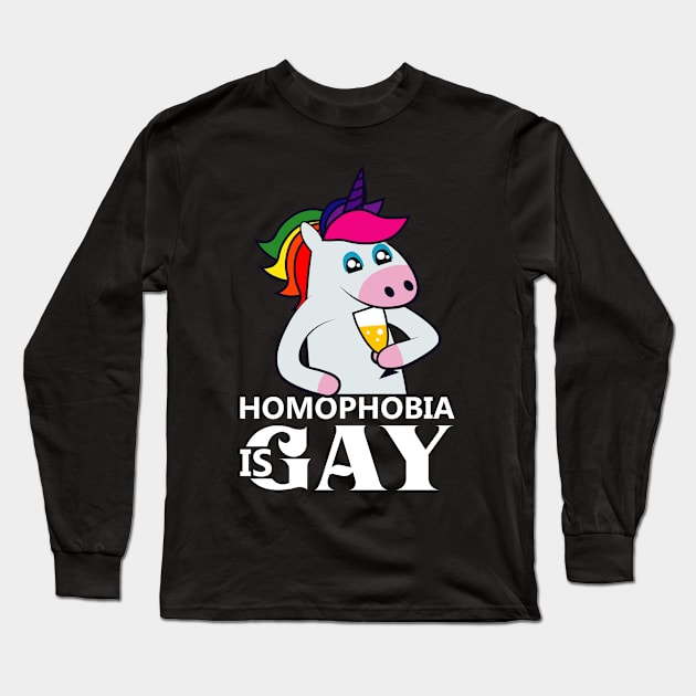 Homophobia is Gay Lgbt Unicorn Long Sleeve T-Shirt by QQdesigns